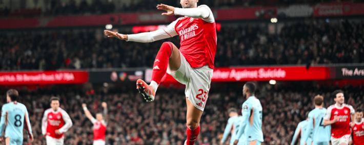 英超：阿森納(nà)2-0佈(bù)伦特福德5分(fēn)领跑 梅裡(lǐ)诺传射 薩(sà)卡补刀 赖斯(sī)伤退