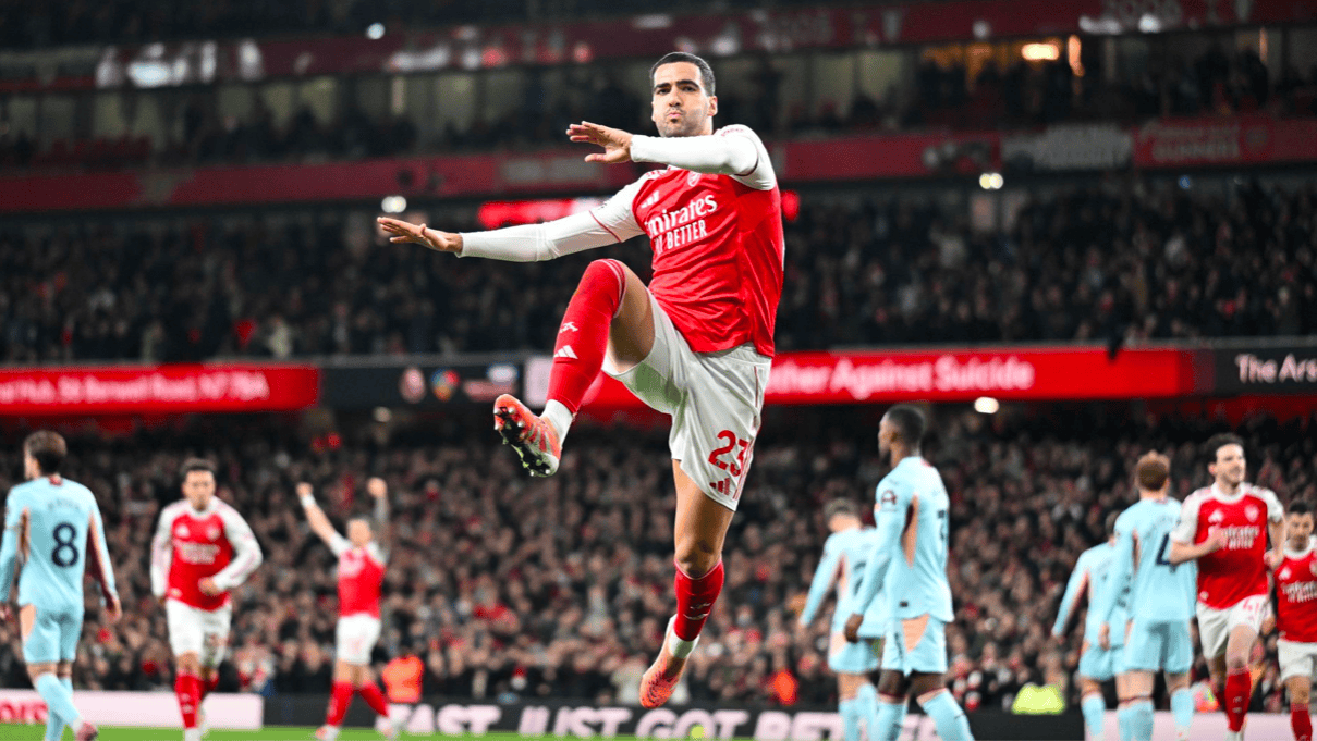 英超：阿森納(nà)2-0佈(bù)伦特福德5分(fēn)领跑 梅裡(lǐ)诺传射 薩(sà)卡补刀 赖斯(sī)伤退